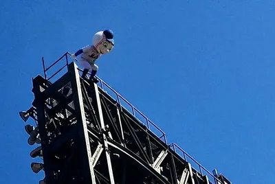 The Season Is Over. Mr. Met Was on the Scaffolding.