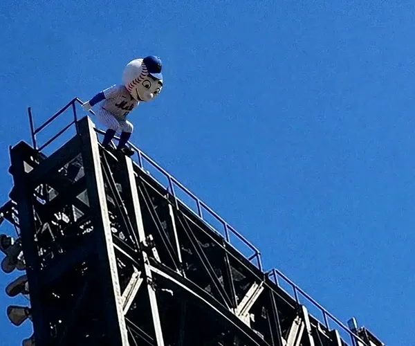 The Season Is Over. Mr. Met Was on the Scaffolding.