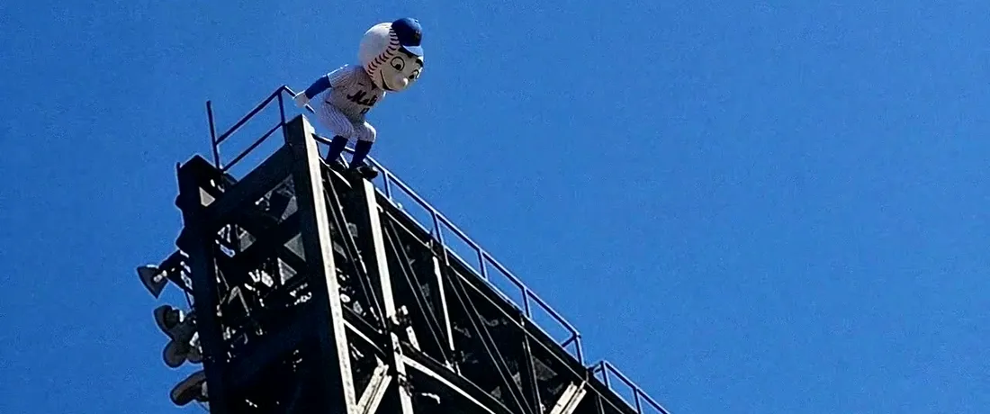 The Season Is Over. Mr. Met Was on the Scaffolding.